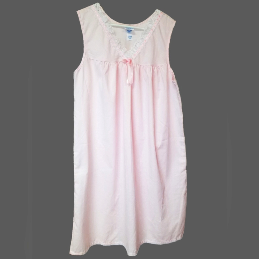 Vintage Katz Sz Medium Women’s Pink White Lace Sleeveless Nightgown Sleepwear